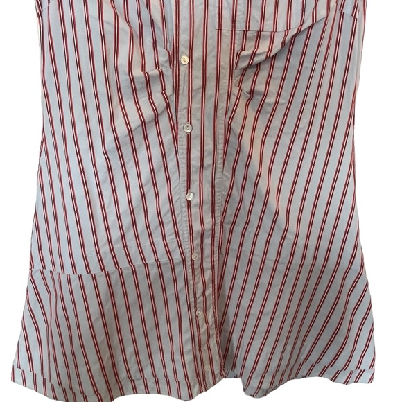 DEREK LAM 10 CROSBY Blue/Red Striped Dress Ruffle Shirtdress Sleeveless - Sz 16 - Picture 5 of 16